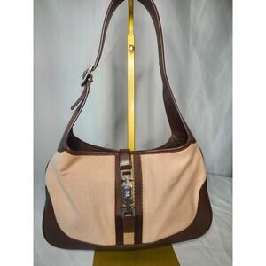 Gucci Jackie Shoulder Bag in Beige with Brown Vintage Small Adjustable Strap
